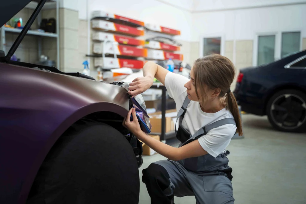 auto service salon doign car wrapping