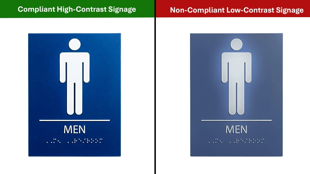 Comparison of ADA-compliant high-contrast sign versus non-compliant low-contrast tactile signage